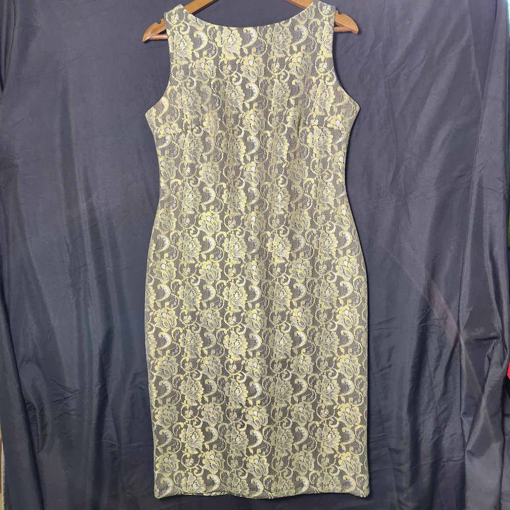 JOANNA HOPE Lace Sheath Dress Metallic Gold Black Sleeveless Knee Length US 8